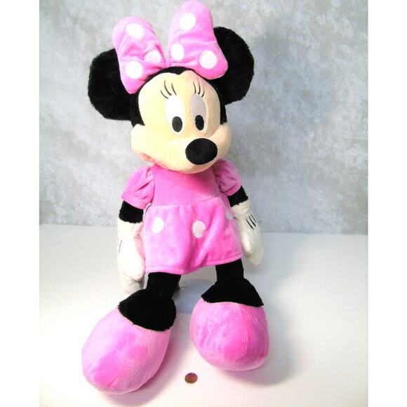 Disney Minnie Mouse Plush Jumbo 24" Doll Pink Velour Dress Bow Dress Shoes Soft - Picture 1 of 7